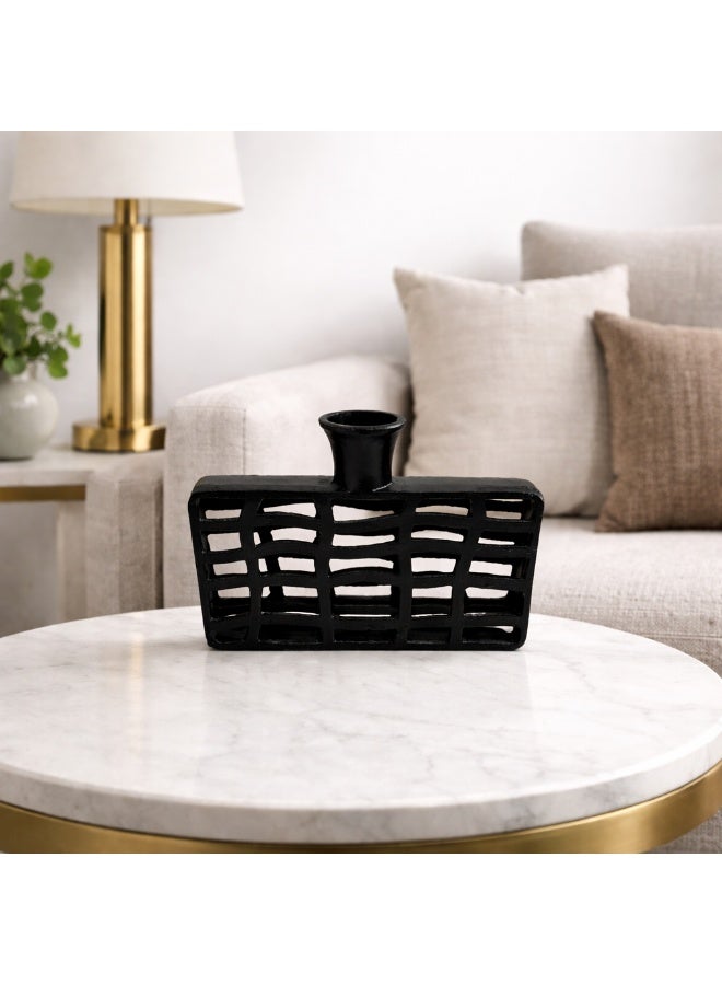 Handmade Aluminium Coated Flower Vase, Black, Unique Lattice Design - Image 1