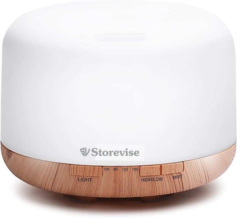 STOREVISE جهاز نشر الزيوت العطرية مع جهاز تحكم عن بعد، سعة 500 مل، مناسب للغرف الكبيرة، 7 ألوان، رذاذ بارد، جهاز نشر الزيوت العطرية للسيارة والمكتب وغرفة النوم - Image 1