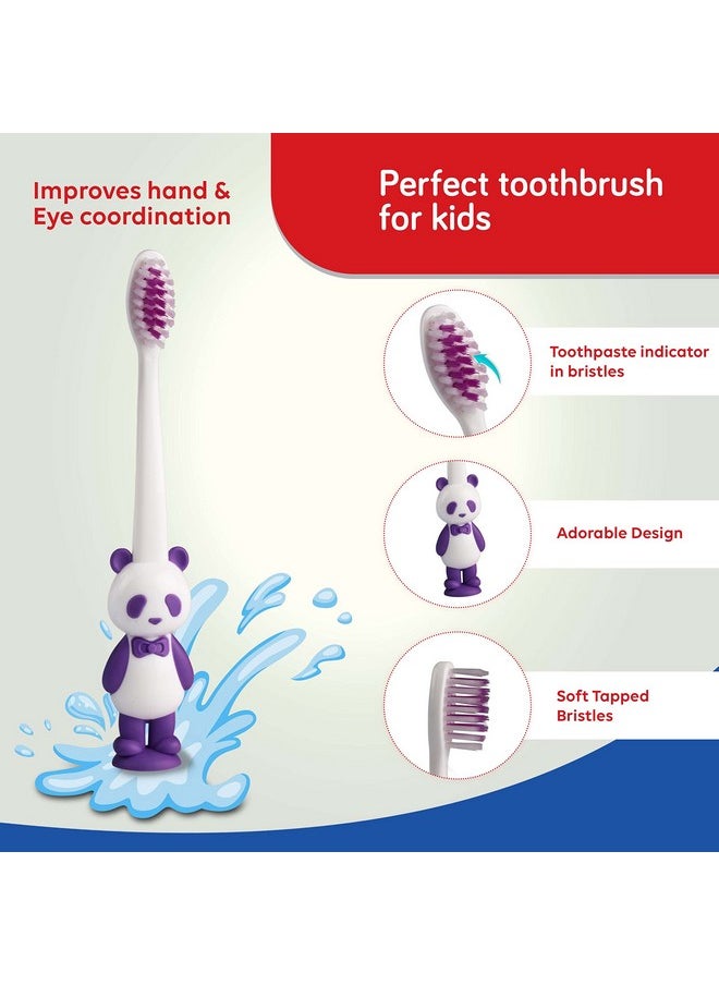 Luvlap - Panda Manual Toothbrush For Baby & Kids, Ultra Soft Micro Nano 12000 Floss Bristle, Bpa Free, Suction Cup, Boys & Girls' Toddler Toothbrush, Tongue Scrapper On Head,Multicolor, 18M+ - Image 1