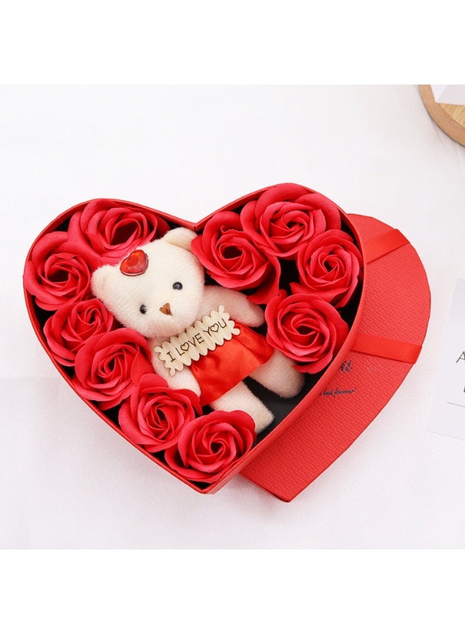 دب وردي مع صندوق على شكل قلب صندوق هدايا ورود رومانسي مع دب دمية لطيف لعيد الأم والذكرى السنوية وعيد الحب - Image 2