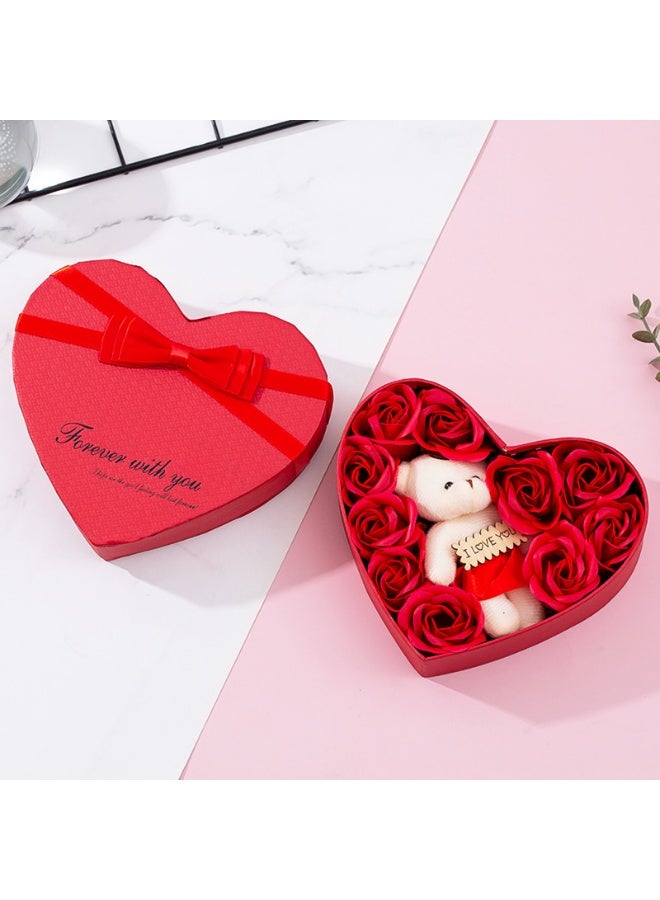دب وردي مع صندوق على شكل قلب صندوق هدايا ورود رومانسي مع دب دمية لطيف لعيد الأم والذكرى السنوية وعيد الحب - Image 4