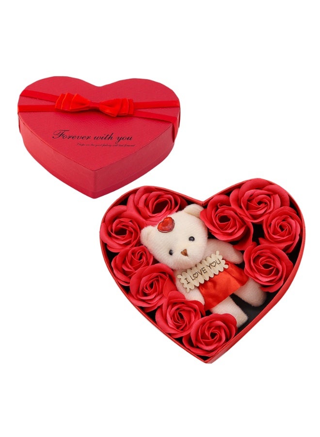 دب وردي مع صندوق على شكل قلب صندوق هدايا ورود رومانسي مع دب دمية لطيف لعيد الأم والذكرى السنوية وعيد الحب - Image 1