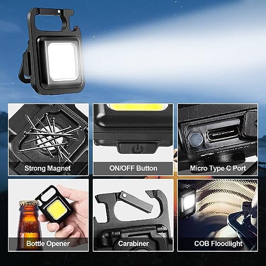 TECH LOGO ELECTRONICS LED Flashlight 800 Lumens COB Rechargeable Keychain Mini Flashlight 4 Light Modes Portable Pocket Light with Folding Bracket Bottle Opener and Magnet Base for Fishing Walking Camping  - Image 5