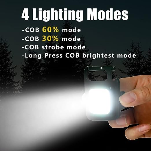 TECH LOGO ELECTRONICS LED Flashlight 800 Lumens COB Rechargeable Keychain Mini Flashlight 4 Light Modes Portable Pocket Light with Folding Bracket Bottle Opener and Magnet Base for Fishing Walking Camping  - Image 2