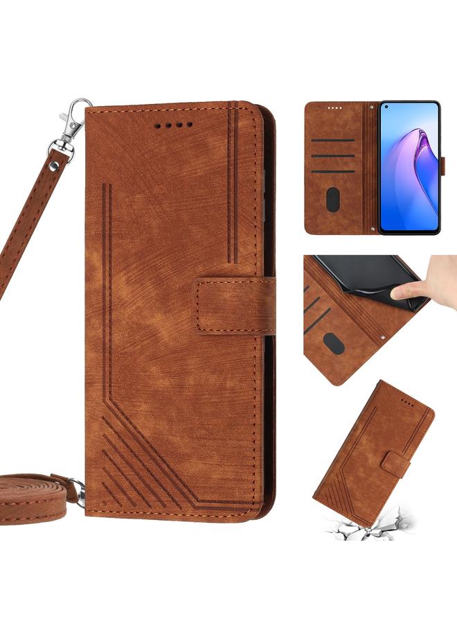 S-TOP Case For OPPO A57 5G / A57 4G 2022 / A77 5G / Realme V23 Skin Feel Stripe Pattern Leather Phone Case with Lanyard - Image 1