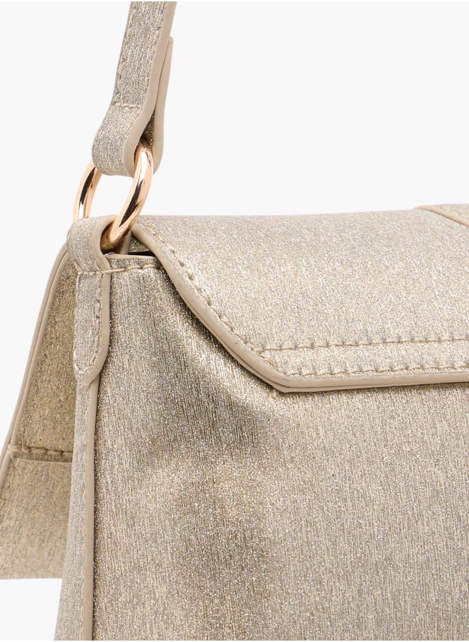 Flora Bella By Shoexpress Women Textured Shoulder Bag with Magnetic Button Closure  - Image 5