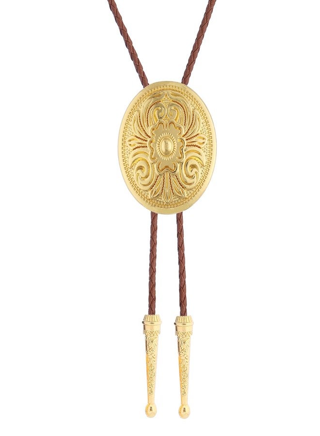 GelConnie Gold Bolo Tie for Women Brown Bolo Tie for Men Western Bolero Ties Flower Rodeo Cowboy Leather Necktie - Image 4