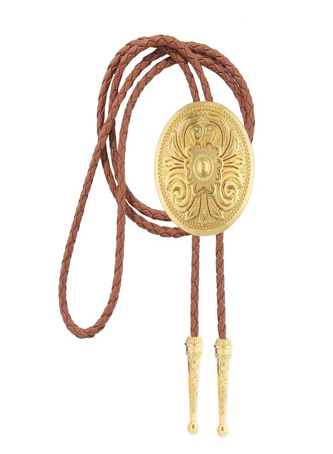 GelConnie Gold Bolo Tie for Women Brown Bolo Tie for Men Western Bolero Ties Flower Rodeo Cowboy Leather Necktie - Image 1