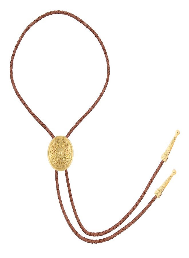GelConnie Gold Bolo Tie for Women Brown Bolo Tie for Men Western Bolero Ties Flower Rodeo Cowboy Leather Necktie - Image 5
