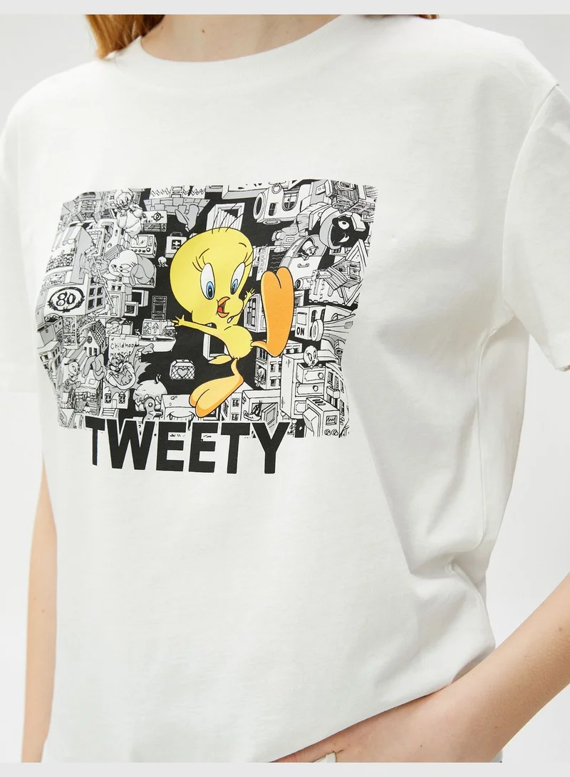 KOTON Tweety Licensed Printed Crew Neck Short Sleeve T-Shirt