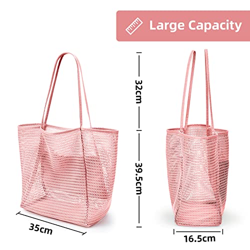 KALIDI Beach Mesh Tote Bag, Casual Tote Bag Hobo Women Foldable MAX 23L Shoulder Grocery Bag For Beach Picnic Vacation - Image 5