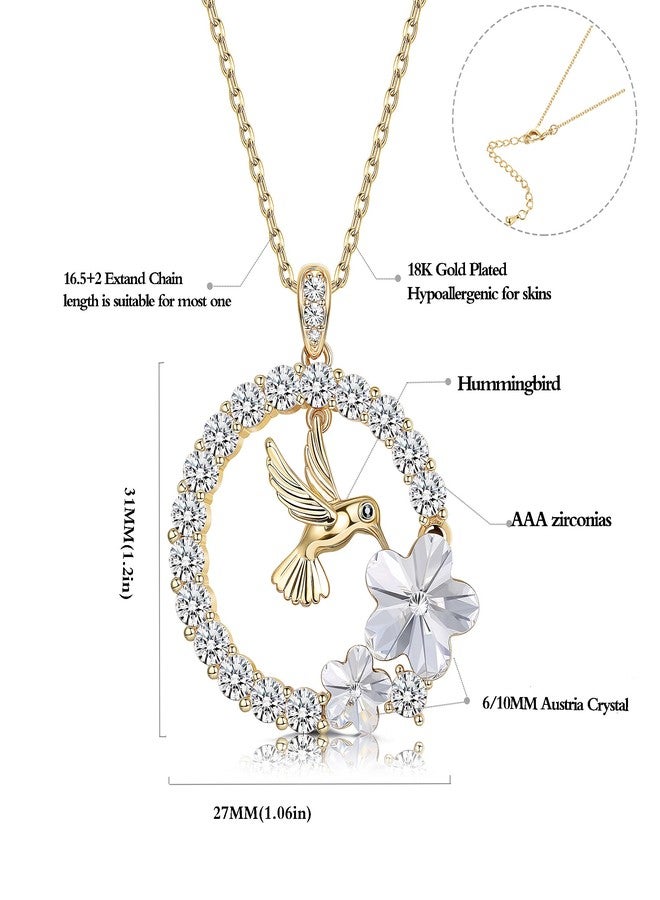 Sllaiss 18K Gold Plated Hummingbird Pendant Necklace for Women Circle Necklace, Animal Necklace Crystals from Austria,Jewelry Gifts for Christmas - Image 4