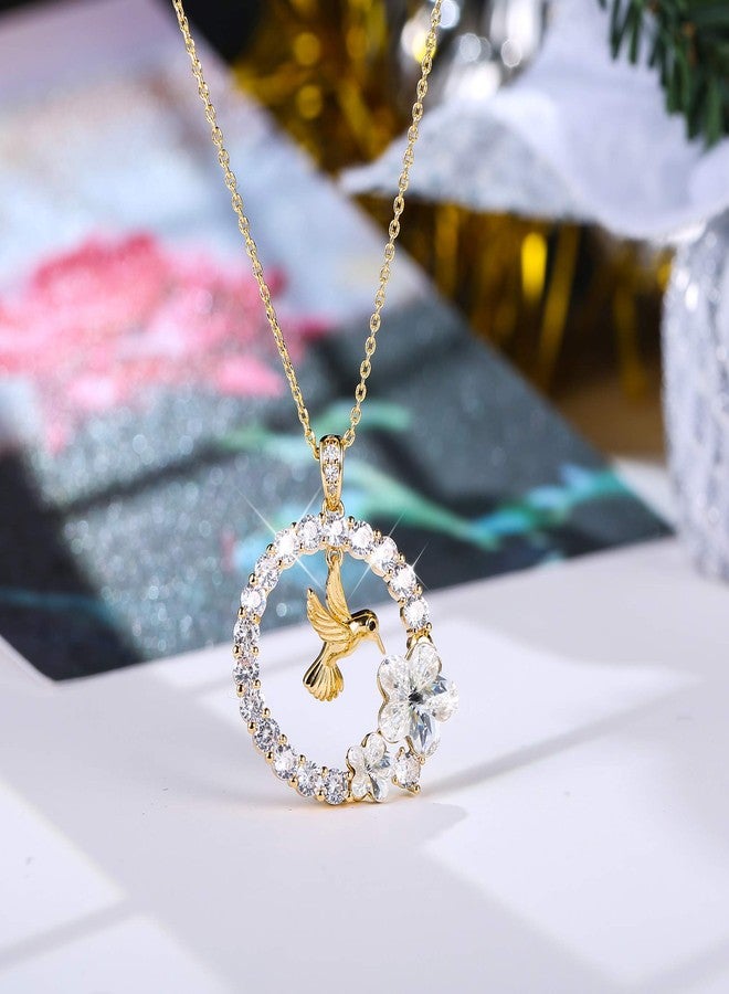Sllaiss 18K Gold Plated Hummingbird Pendant Necklace for Women Circle Necklace, Animal Necklace Crystals from Austria,Jewelry Gifts for Christmas - Image 5