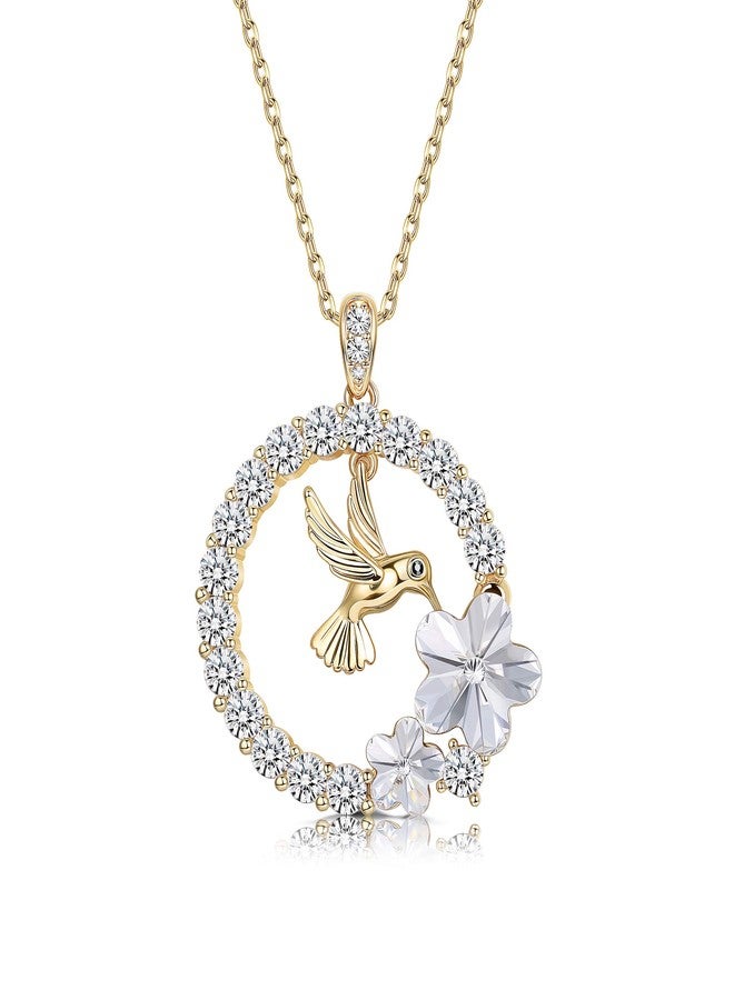 Sllaiss 18K Gold Plated Hummingbird Pendant Necklace for Women Circle Necklace, Animal Necklace Crystals from Austria,Jewelry Gifts for Christmas - Image 1