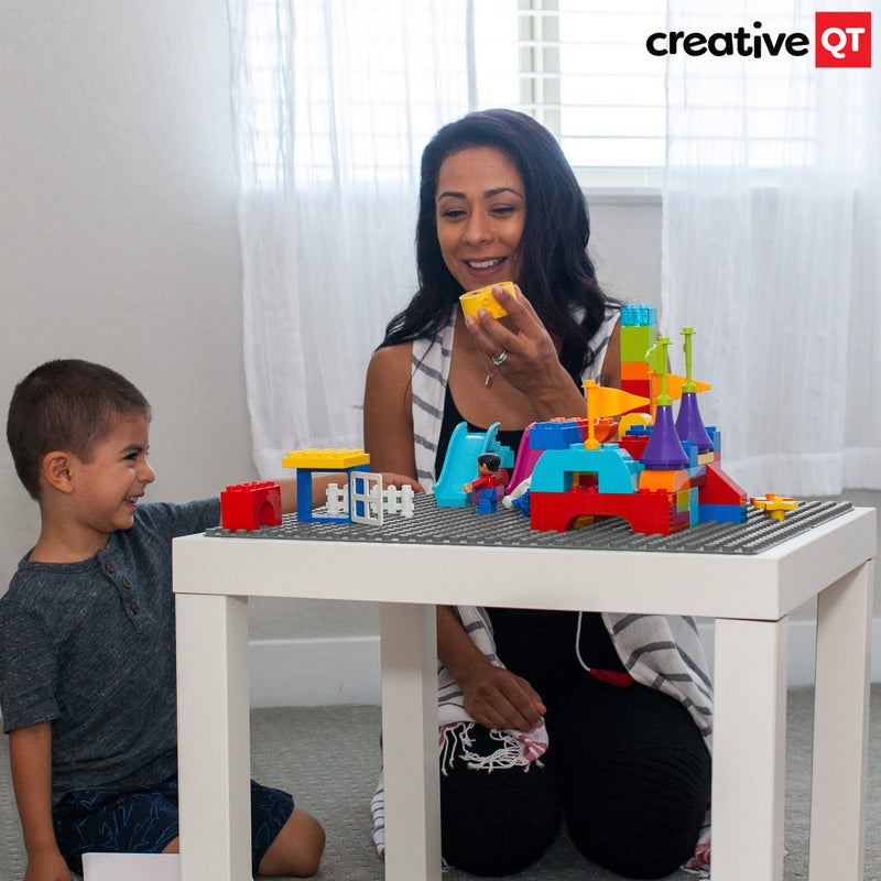 Creative QT Peel-and-Stick Baseplate - Grey, 4-Pack, 10 x 10 in - Compatible with DUPLO-Style Bricks DIY Building Baseplates for Play Tables & Walls - Image 4