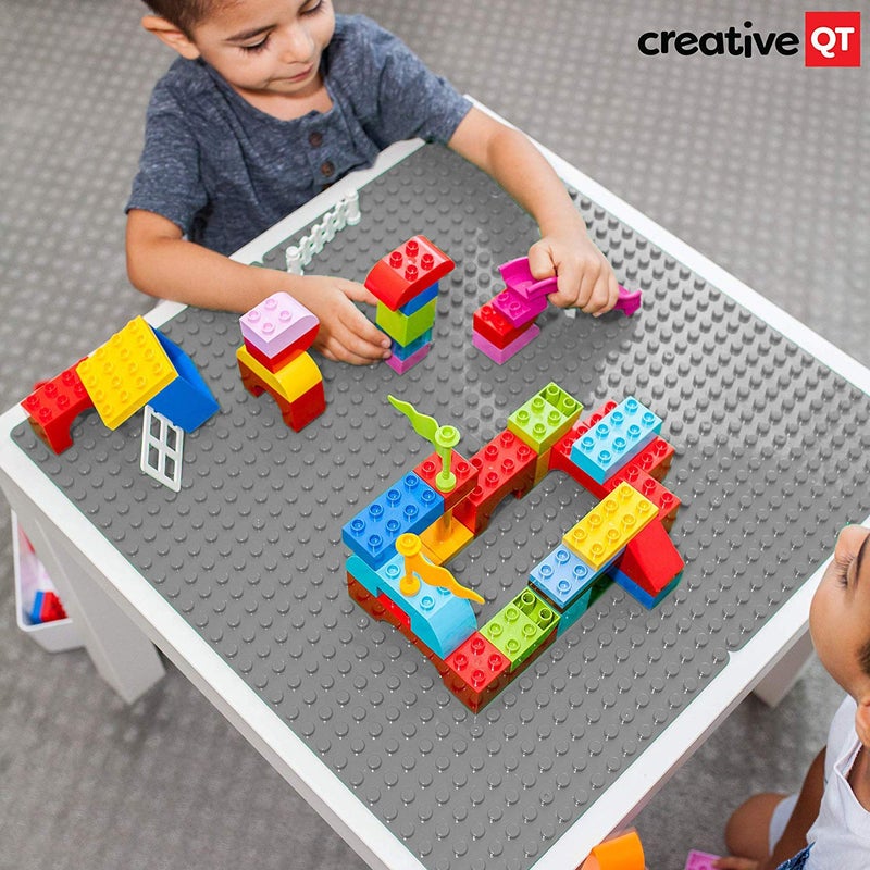 Creative QT Peel-and-Stick Baseplate - Grey, 4-Pack, 10 x 10 in - Compatible with DUPLO-Style Bricks DIY Building Baseplates for Play Tables & Walls - Image 2