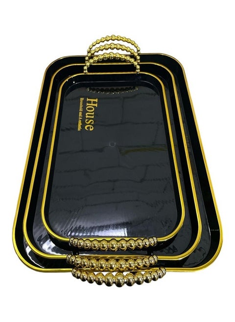 Luxury rectangular serving trays set in black and gold, 3 pieces