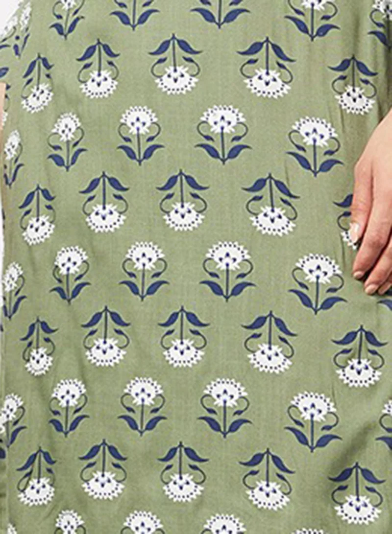 HANA & SARA Printed Kurta And Pants With Facemask
