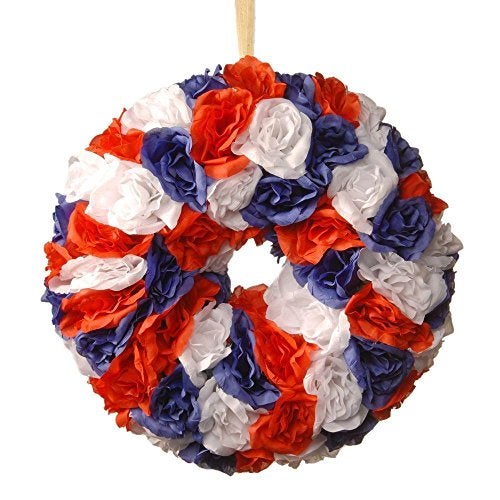 National Tree Company National Tree 14 Inch Patriotic Wreath with Red White and Blue Roses RAP5285145W1 