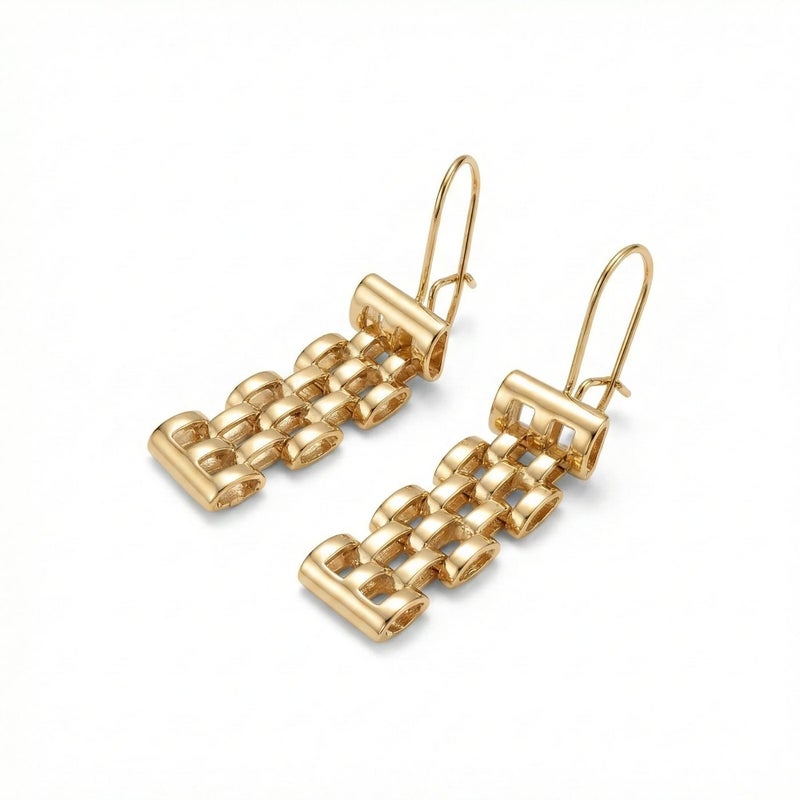 Long gold earrings featuring movable charms that sway with your movement, creating a captivating sparkle. A luxurious and modern piece that will turn heads. - Image 2