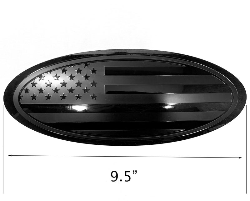 eVerHITCH 9.5" Front Grille Tailgate Rear Aluminum Overlay American Black Flag Oval Emblem for F150 (9.5", Black) - Image 2