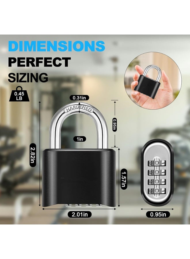 Heavy Duty Locker  Lock with Hardened Steel Shackle, 4-Digit Combination Lock Outdoor Padlock -Waterproof Combo Lock for Gym Locker, Hasp Storage, Shed, Fence, Gate (Black,1Pcs) - Image 1