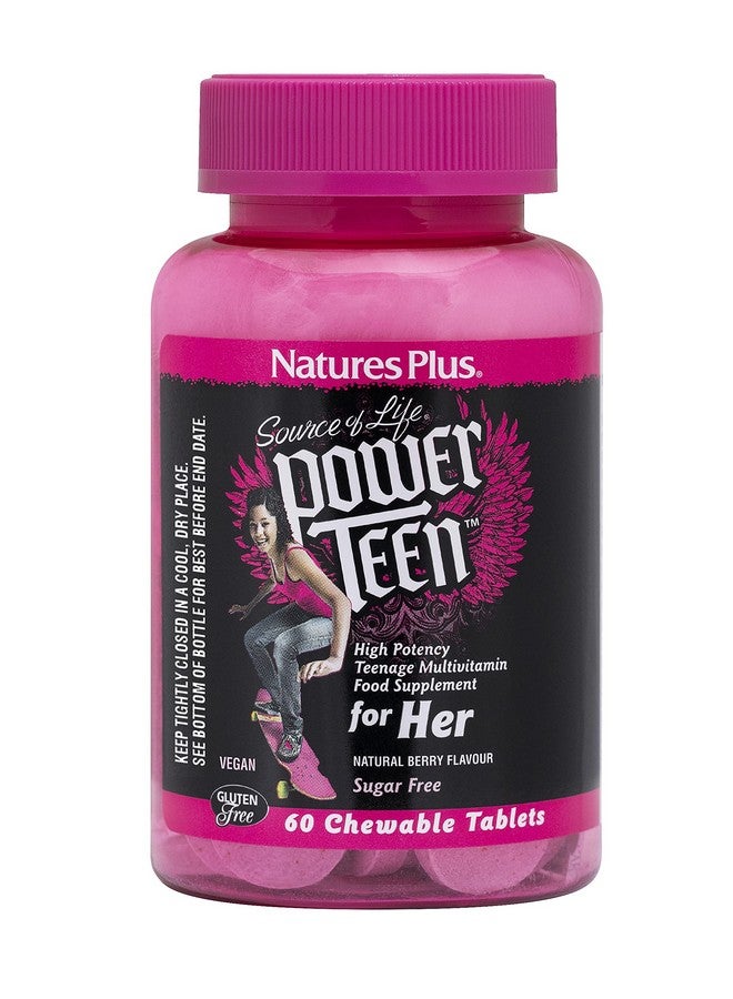 NaturesPlus ناتشرز بلس باور تين لها - 60 قرص نباتي قابل للمضغ - توت بري - متعدد الفيتامينات عالي القوة للشابات - متوازن هرموني - خالي من السكر، نباتي، خالي من الجلوتين - 30 حصة - Image 1