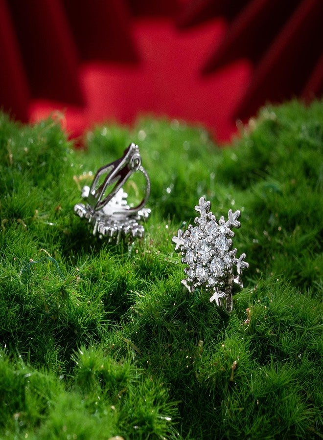 YOQUCOL Snowflake Shape Clip On Stud Earrings Snow Cubic Zirconia Crystal Not Pierced Studs Earrings For Women - Image 3
