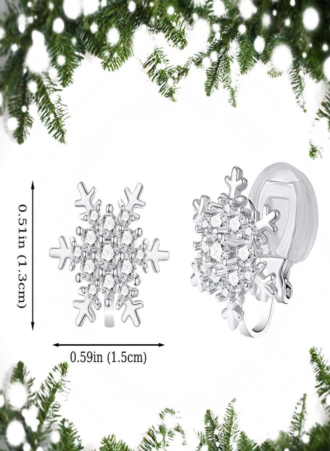 YOQUCOL Snowflake Shape Clip On Stud Earrings Snow Cubic Zirconia Crystal Not Pierced Studs Earrings For Women - Image 2