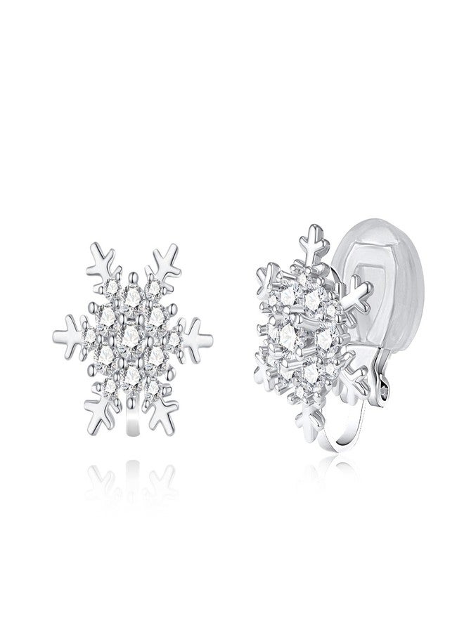 YOQUCOL Snowflake Shape Clip On Stud Earrings Snow Cubic Zirconia Crystal Not Pierced Studs Earrings For Women - Image 1