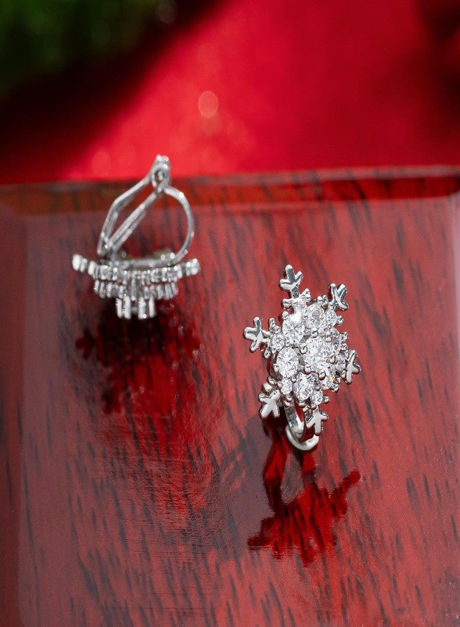 YOQUCOL Snowflake Shape Clip On Stud Earrings Snow Cubic Zirconia Crystal Not Pierced Studs Earrings For Women - Image 4
