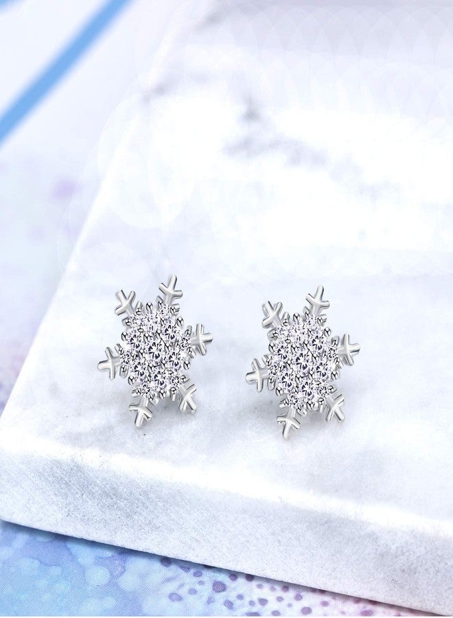YOQUCOL Snowflake Shape Clip On Stud Earrings Snow Cubic Zirconia Crystal Not Pierced Studs Earrings For Women - Image 5