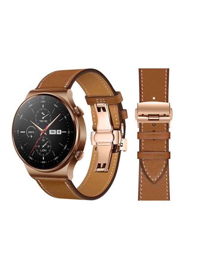 NIBEMINENT Genuine Leather Replacement Band 22mm For Huawei Watch GT2 Pro Brown  - Image 1