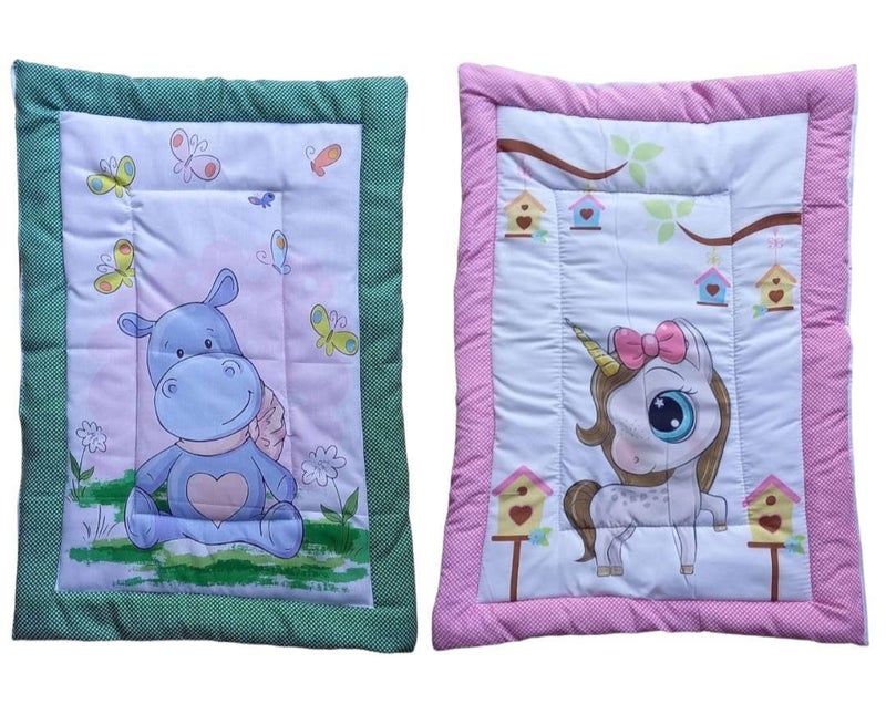 Vivatra Combo Newborn Baby Pom Pom Cotton Baby Bed Godari Cradle Bed Crib Sheet Changing Mat Baby Godadi Godari Bedding Set Mattress_Pack of 2 Piece_20 30 Inch Unicorn Hippo