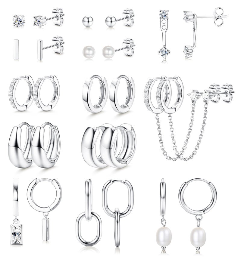 BESTEEL 13 Pairs Small Stud Hoop Earrings Set for Women Hypoallergenic 14K Gold Plated Dainty Huggie Hoops Lightweight Earrings for Gift - Image 1