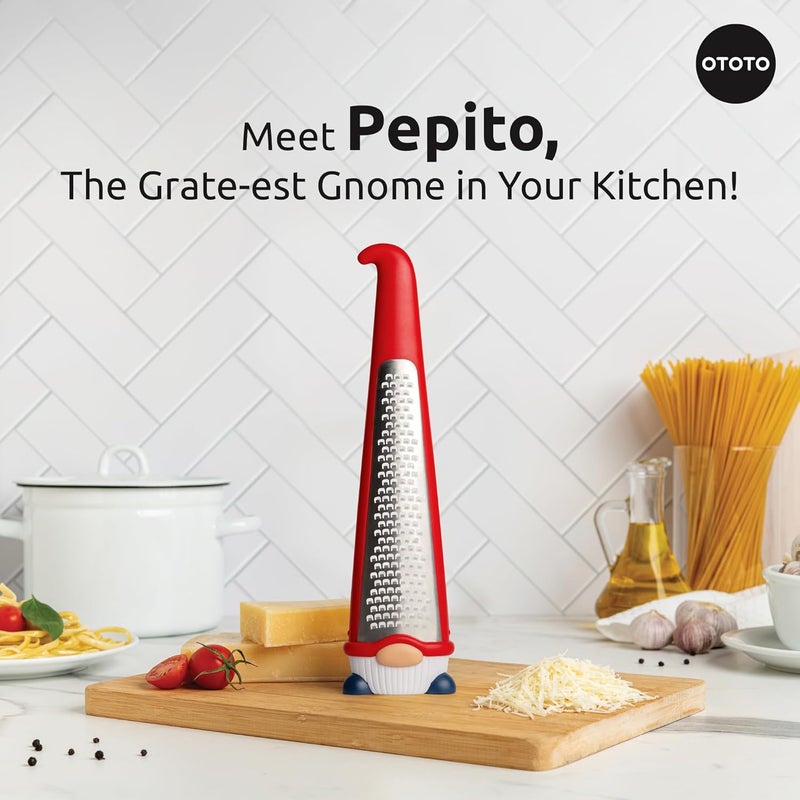 OTOTO Grater - Stainless Steel, BPA Free, Dishwasher Safe, Fun Kitchen Gadget, Vegetable Shredder, Cute Kitchen Gifts & Accessories (Pepito Gnome Grater, Red) - Image 3