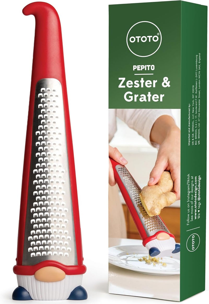 OTOTO Grater - Stainless Steel, BPA Free, Dishwasher Safe, Fun Kitchen Gadget, Vegetable Shredder, Cute Kitchen Gifts & Accessories (Pepito Gnome Grater, Red) - Image 1
