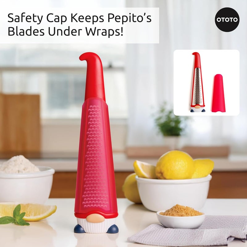 OTOTO Grater - Stainless Steel, BPA Free, Dishwasher Safe, Fun Kitchen Gadget, Vegetable Shredder, Cute Kitchen Gifts & Accessories (Pepito Gnome Grater, Red) - Image 5