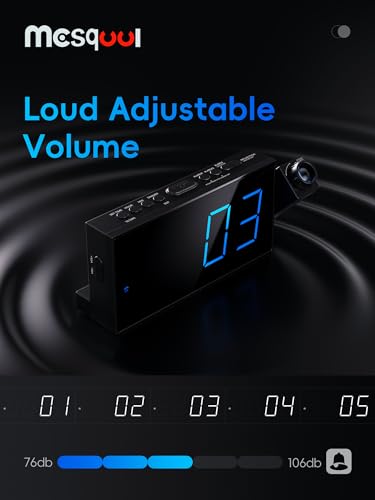 Mesqool Digital Projection Alarm Clocks for Bedrooms - Large LED Display, 180° Rotatable Projector, 5-Level Dimmer,USB Charger,Battery Backup,Loud Dual Alarms for Kids Elderly,Heavy Sleepers,Snooze,12/24H,DST - Image 5