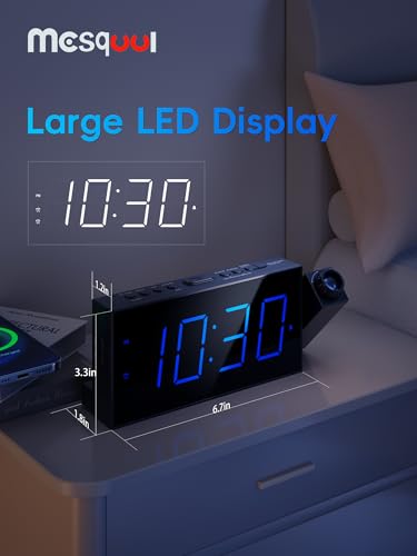 Mesqool Digital Projection Alarm Clocks for Bedrooms - Large LED Display, 180° Rotatable Projector, 5-Level Dimmer,USB Charger,Battery Backup,Loud Dual Alarms for Kids Elderly,Heavy Sleepers,Snooze,12/24H,DST - Image 2