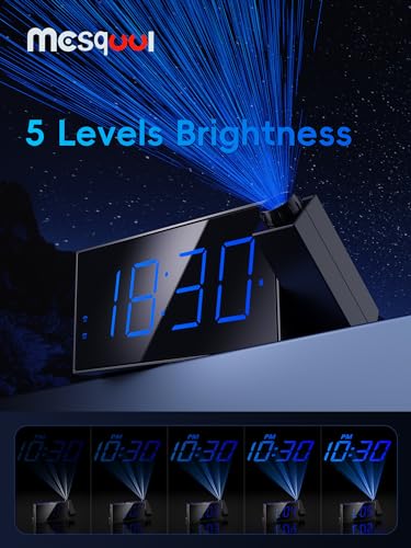 Mesqool Digital Projection Alarm Clocks for Bedrooms - Large LED Display, 180° Rotatable Projector, 5-Level Dimmer,USB Charger,Battery Backup,Loud Dual Alarms for Kids Elderly,Heavy Sleepers,Snooze,12/24H,DST - Image 4