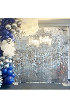 Generic Rainbow Blue Shimmer Wall Backdrop 24PCS Rainbow Blue Sequins Backdrop Decoration Panels, Photo Backdrops for Baby Shower Mermaid Unicorn Birthday Anniversary Wedding Decoration  - Image 3