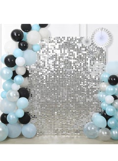Generic Rainbow Blue Shimmer Wall Backdrop 24PCS Rainbow Blue Sequins Backdrop Decoration Panels, Photo Backdrops for Baby Shower Mermaid Unicorn Birthday Anniversary Wedding Decoration  - Image 2