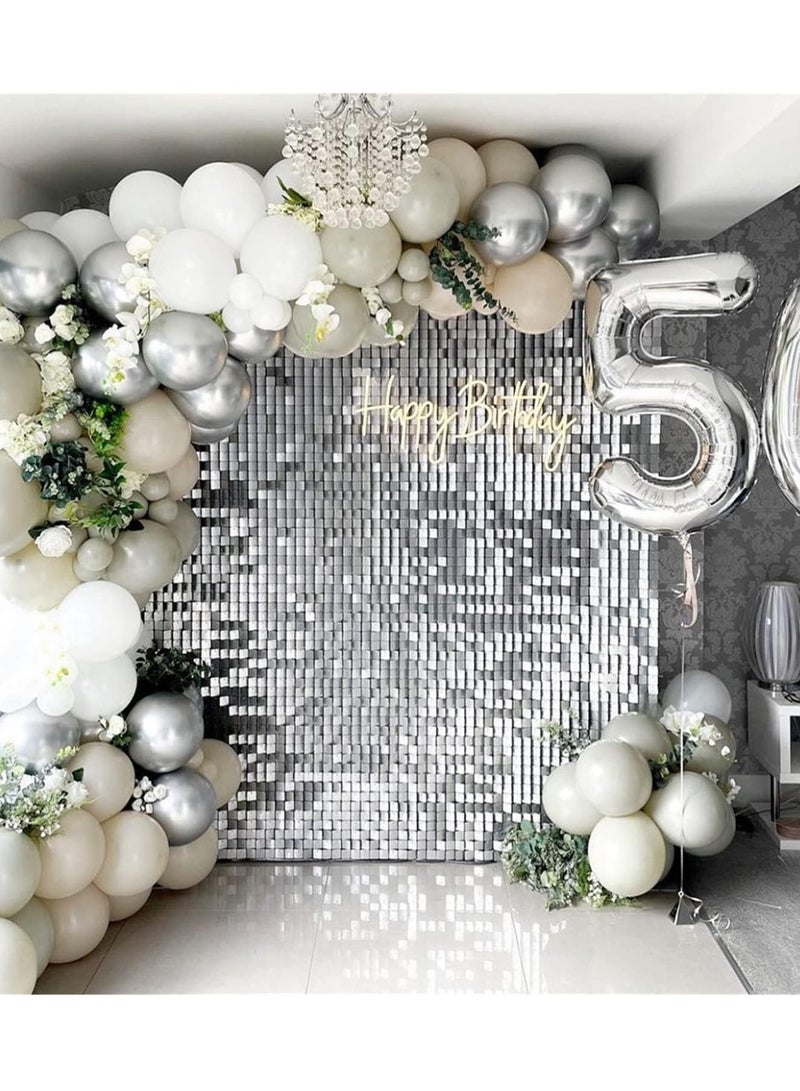Silver Glitter Wall Backdrop 24 Pieces Silver Sequin Backdrop Decoration Panels for Photo Backdrops for Baby Shower Mermaid Unicorn Birthday Anniversary Wedding Decoration - Image 5