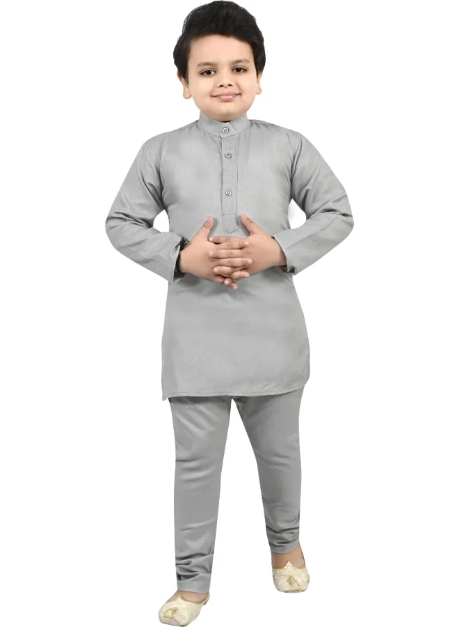 BT DEZINES Boys Grey Floral Pattern Ethnic Set