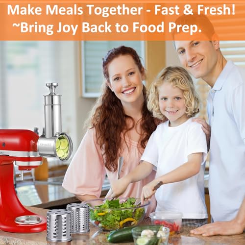 FavorKit Large Stainless Steel Slicer Shredder Attachment for KitchenAid Mixers Dishwasher Safe Salad Maker Cheese Grater Accessories with 3 Blades 1 Knob Thumb Screw - Image 3
