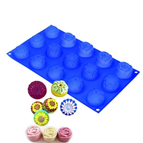 X-Haibei Floral Silicone Mold – Sunflower, Chrysanthemum, Rose, and Small Flower Designs – Perfect for Guest Soap, Sample Soap, Lotion Bars, Chocolate, and Jello 1oz, Dia. 1.6inch - Image 3