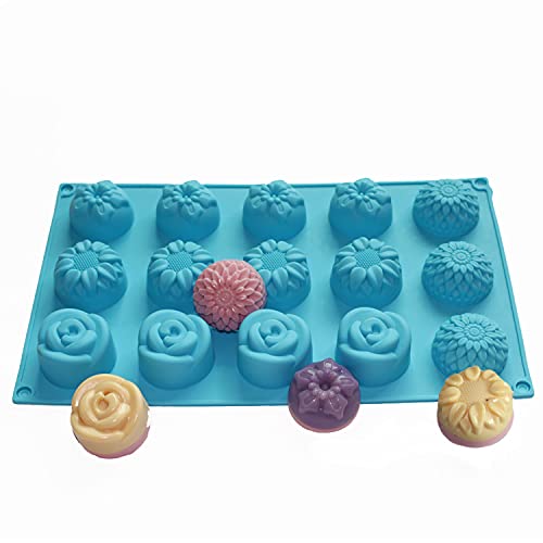 X-Haibei Floral Silicone Mold – Sunflower, Chrysanthemum, Rose, and Small Flower Designs – Perfect for Guest Soap, Sample Soap, Lotion Bars, Chocolate, and Jello 1oz, Dia. 1.6inch - Image 2