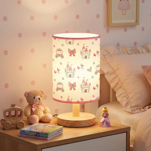 Glooglitter Pink Bow Table Lamp 3 Colors Dimmable Lights Princess Room Bedroom Decor 9.72 x 5.12 Inch Pink Castle Bow Night Light Bedside Bedroom Lamps Decoration for Desk Birthday Gifts - Image 1