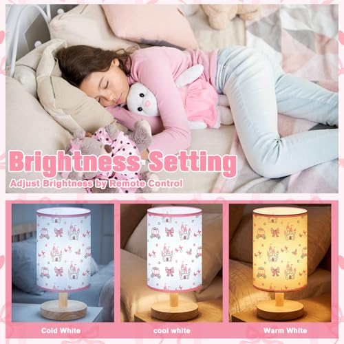 Glooglitter Pink Bow Table Lamp 3 Colors Dimmable Lights Princess Room Bedroom Decor 9.72 x 5.12 Inch Pink Castle Bow Night Light Bedside Bedroom Lamps Decoration for Desk Birthday Gifts - Image 4
